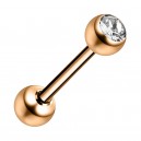 Piercing Langue Acier 316L Anodisé Rose Doré Strass Blanc