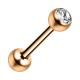 Piercing Langue Acier 316L Anodisé Rose Doré Strass Blanc