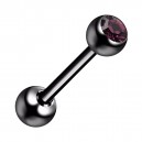 Piercing Langue Acier 316L Anodisé Noir avec Strass Violet