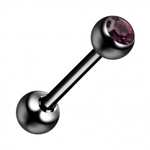 Zungenpiercing Stahl 316L Eloxiert Schwarz mit Strassstein Lila