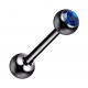Zungenpiercing Stahl 316L Eloxiert Schwarz mit Strassstein Dunkelblau