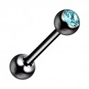 Piercing Langue Acier 316L Anodisé Noir avec Strass Turquoise