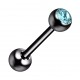 Piercing Lengua Acero 316L Anodizado Negro con Strass Turquesa