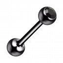 Piercing Langue Acier 316L Anodisé Noir avec Strass Noir