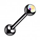 Piercing Langue Acier 316L Anodisé Noir avec Strass Multicolore