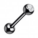 Piercing Langue Acier 316L Anodisé Noir avec Strass Blanc