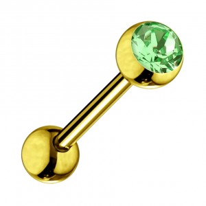 Piercing Langue Acier 316L Anodisé Doré avec Strass Vert