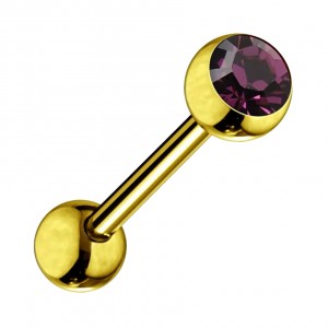 Piercing Langue Acier 316L Anodisé Doré avec Strass Violet