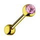 Piercing Langue Acier 316L Anodisé Doré avec Strass Rose