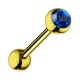 Piercing Langue Acier 316L Anodisé Doré avec Strass Bleu Foncé