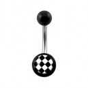 Black Acrylic Belly Bar Navel Button Ring w/ Checkerboard
