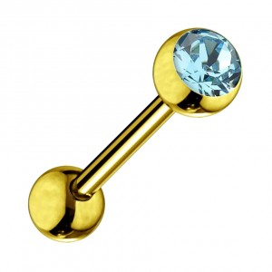 Piercing Langue Acier 316L Anodisé Doré avec Strass Turquoise
