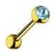Piercing Langue Acier 316L Anodisé Doré avec Strass Turquoise
