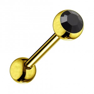 Piercing Langue Acier 316L Anodisé Doré avec Strass Noir