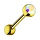 Piercing Langue Acier 316L Anodisé Doré avec Strass Multicolore