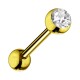 Piercing Langue Acier 316L Anodisé Doré avec Strass Blanc