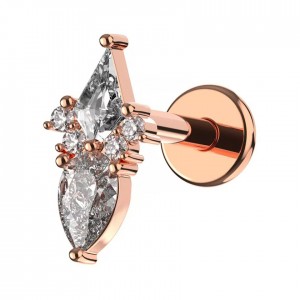 Piercing Hélix Acier 316L Anodisé Rose Doré Losange & Poire 6 Strass