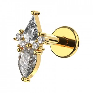 Helix-Piercing Stahl 316L Eloxiert Golden Raute & Birne 6 Strass
