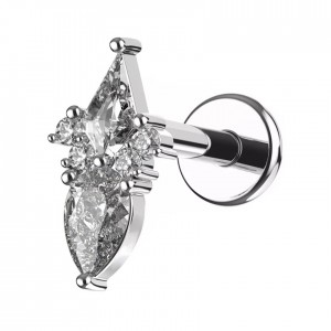 Piercing Hélix Acier 316L Métallisé Losange & Poire 6 Strass