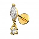 Helix-Piercing Stahl 316L Eloxiert Golden Strass Marquise & Anh&auml;nger Kreis