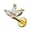 Knorpel-Piercing Golden Fl&uuml;geln 1 und 3 Strass Marquise Wei&szlig;e