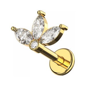 Knorpel-Piercing Golden Flügeln 1 und 3 Strass Marquise Weiße