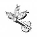 Piercing Cartilage Métallisé Ailes 1 et 3 Strass Marquises Blancs