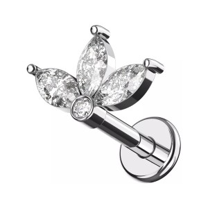 1 and 3 Marquise White Strass Wings Metallized Cartilage Piercing Ring