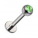 Piercing Labret Stud Titanio Grado 23 Bola Strass CZ Verde Claro