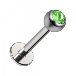 Labret-Piercing Stecker Titan Grad 23 Kugel Strass CZ Hellgr&uuml;n