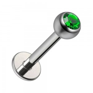 Piercing Labret Stecker Titan Grad 23 Kugel Strass CZ Dunkelgrün