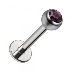 Piercing Labret Stud Titane Grade 23 Boule Strass CZ Violet