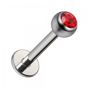 Labret-Piercing Stecker Titan Grad 23 Kugel Strass CZ Rot