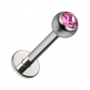 Labret-Piercing Stecker Titan Grad 23 Kugel Strass CZ Rosa