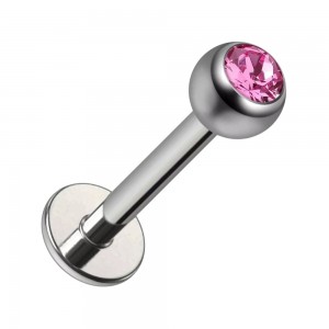 Piercing Labret Stud Titane Grade 23 Boule Strass CZ Rose