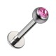 Labret-Piercing Stecker Titan Grad 23 Kugel Strass CZ Rosa