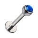Piercing Labret Stud Titane Grade 23 Boule Strass CZ Bleu Foncé