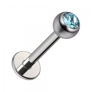 Piercing Labret Stud Titane Grade 23 Boule Strass CZ Turquoise