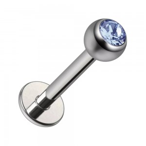 Piercing Labret Stud Titanio Grado 23 Bola Strass CZ Azul Claro