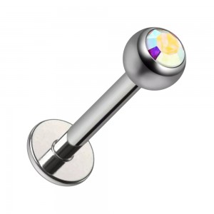 Piercing Labret Stud Titane Grade 23 Boule Strass CZ Multicolore