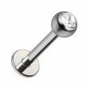 Labret-Piercing Stecker Titan Grad 23 Kugel Strass CZ Weiß