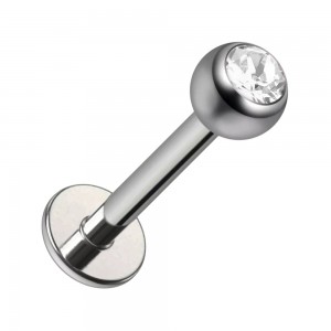 Labret-Piercing Stecker Titan Grad 23 Kugel Strass CZ Weiß