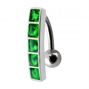 Umgekehrtes Bauchnabelpiercing Silber 925 Stange 5 Dunkelgrün Quadrat Strass