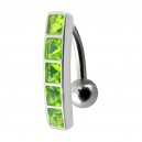 Umgekehrtes Bauchnabelpiercing Silber 925 Stange 5 Hellgrün Quadrat Strass