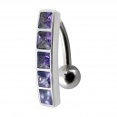 Umgekehrtes Bauchnabelpiercing Silber 925 Stange 5 Dunkellila Quadrat Strass