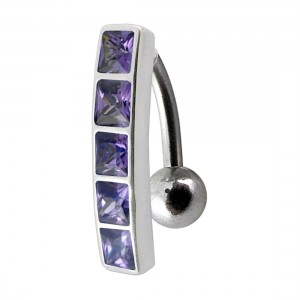 Piercing Ombligo Invertido Plata 925 Barra 5 Strass Cuadrado Púrpura Oscuro