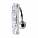 Umgekehrtes Bauchnabelpiercing Silber 925 Stange 5 Helllila Quadrat Strass