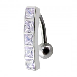 Piercing Ombligo Invertido Plata 925 Barra 5 Strass Cuadrado Púrpura Claro