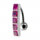 Umgekehrtes Bauchnabelpiercing Silber 925 Stange 5 Dunkelrosa Quadrat Strass