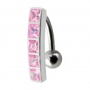 Umgekehrtes Bauchnabelpiercing Silber 925 Stange 5 Hellrosa Quadrat Strass